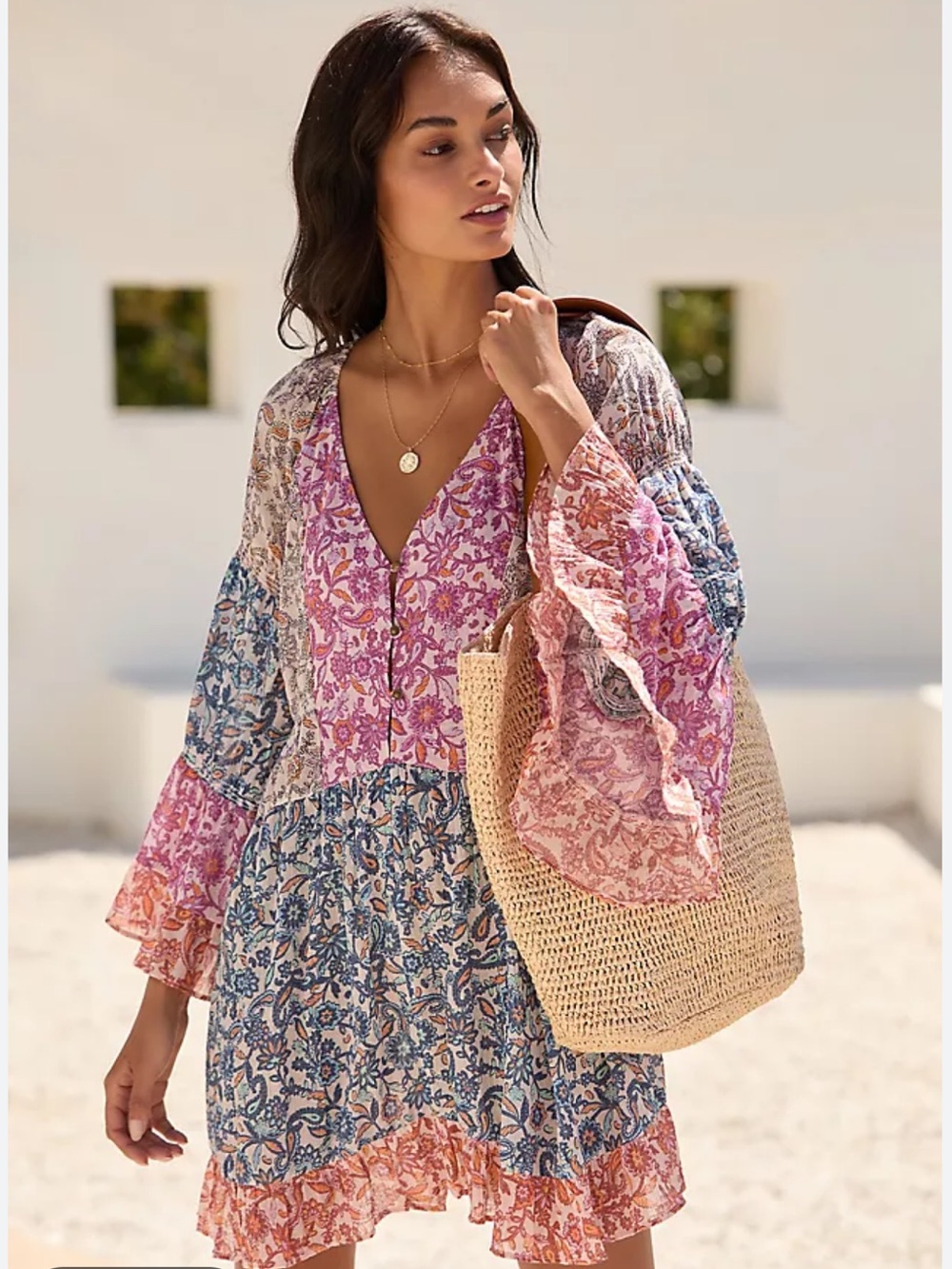 Anthropologie Multicolor Boho Swim Cover-Up Tunic, Size XL, EUC